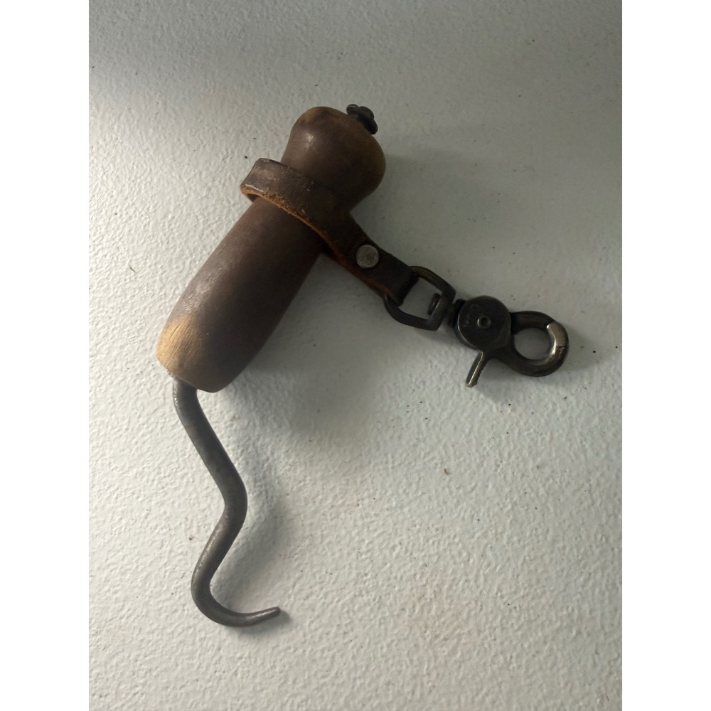 Vintage Covert USA Wood Handle Hay Bale Hook with Leather Strap and Swivel Snap